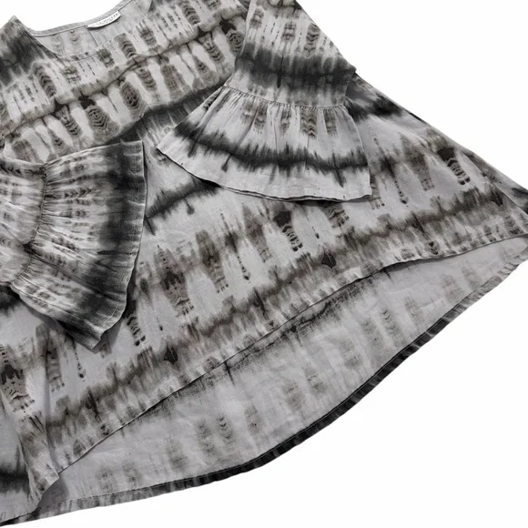 Bryn Walker Fran Gray Linen Bell Sleeve Tie Dye Tunic Top Blouse Size Large - Picture 6 of 12